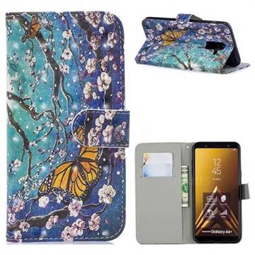 Blue Butterfly 3D Painted Leather Phone Wallet Case for Samsung Galaxy A6 Plus (2018)