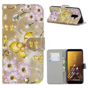 Golden Butterfly 3D Painted Leather Phone Wallet Case for Samsung Galaxy A6 Plus (2018)