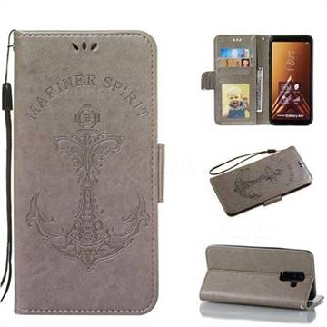 Embossing Mermaid Mariner Spirit Leather Wallet Case for Samsung Galaxy A6 Plus (2018) - Gray