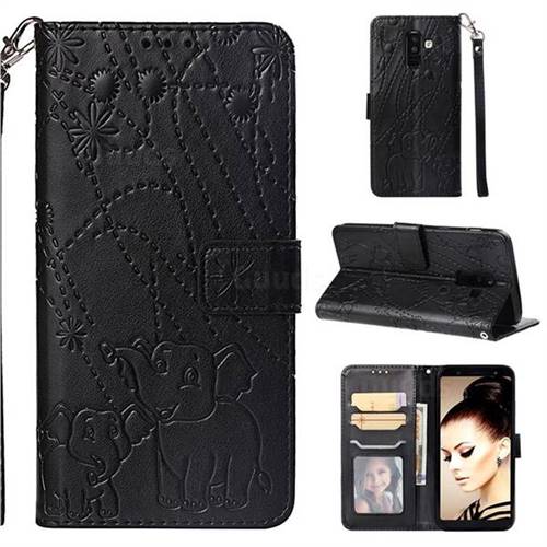 Embossing Fireworks Elephant Leather Wallet Case for Samsung Galaxy A6 Plus (2018) - Black