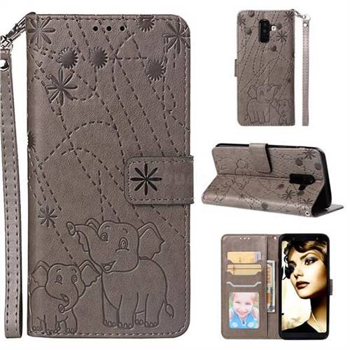 Embossing Fireworks Elephant Leather Wallet Case for Samsung Galaxy A6 Plus (2018) - Gray