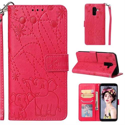 Embossing Fireworks Elephant Leather Wallet Case for Samsung Galaxy A6 Plus (2018) - Red