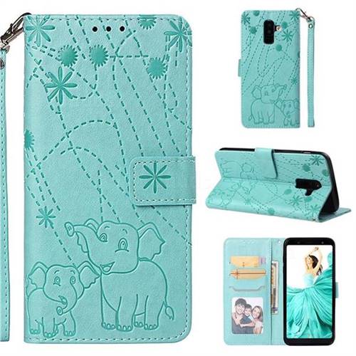 Embossing Fireworks Elephant Leather Wallet Case for Samsung Galaxy A6 Plus (2018) - Green