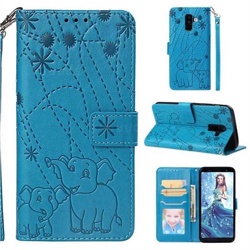 Embossing Fireworks Elephant Leather Wallet Case for Samsung Galaxy A6 Plus (2018) - Blue