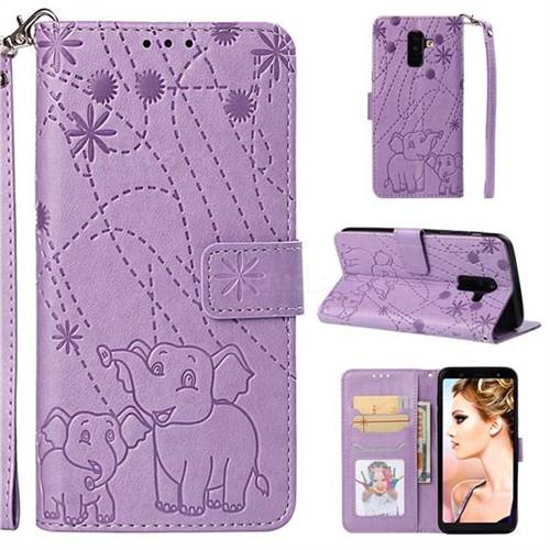 Embossing Fireworks Elephant Leather Wallet Case for Samsung Galaxy A6 Plus (2018) - Purple