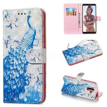 Blue Peacock 3D Painted Leather Wallet Phone Case for Samsung Galaxy A6 Plus (2018)
