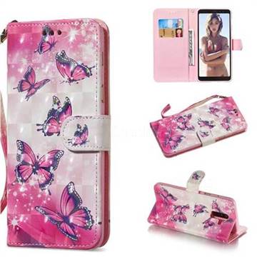 Pink Butterfly 3D Painted Leather Wallet Phone Case for Samsung Galaxy A6 Plus (2018)