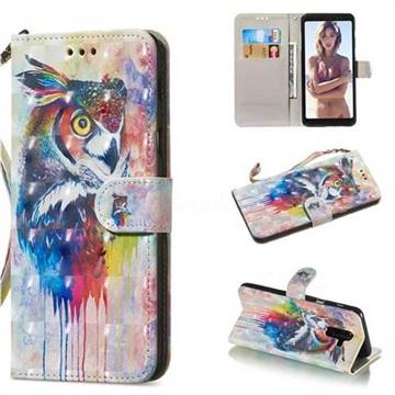 Watercolor Owl 3D Painted Leather Wallet Phone Case for Samsung Galaxy A6 Plus (2018)
