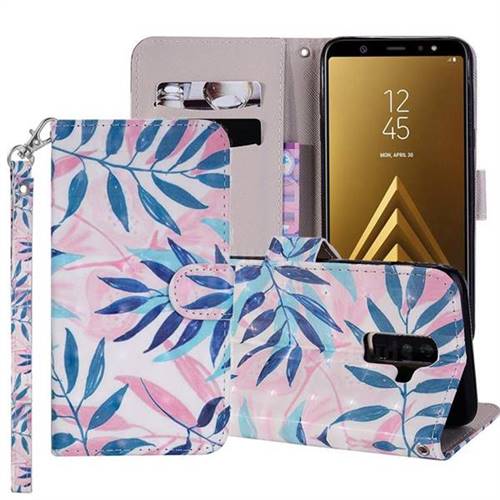 Green Leaf 3D Painted Leather Phone Wallet Case Cover for Samsung Galaxy A6 Plus (2018)