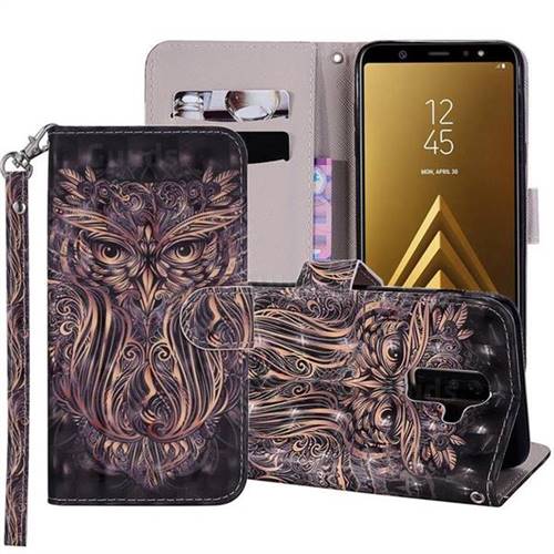 Tribal Owl 3D Painted Leather Phone Wallet Case Cover for Samsung Galaxy A6 Plus (2018)