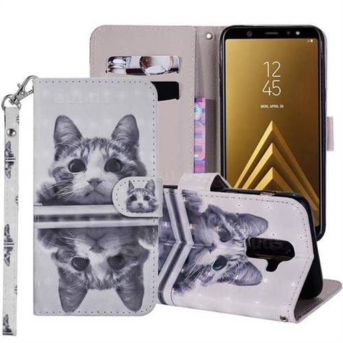 Mirror Cat 3D Painted Leather Phone Wallet Case Cover for Samsung Galaxy A6 Plus (2018)