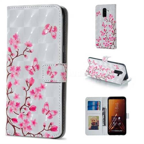 Butterfly Sakura Flower 3D Painted Leather Phone Wallet Case for Samsung Galaxy A6 Plus (2018)