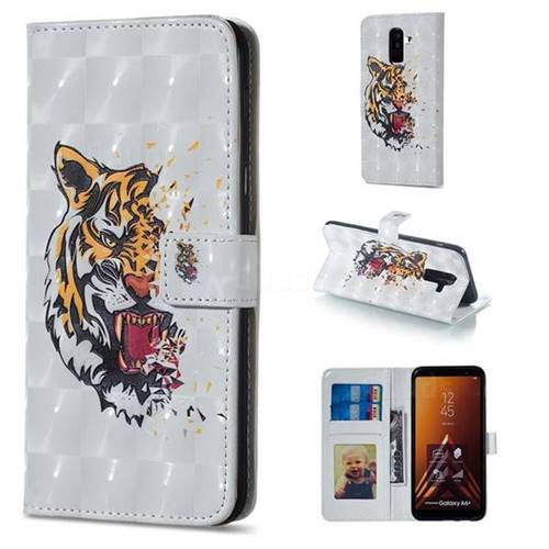 Toothed Tiger 3D Painted Leather Phone Wallet Case for Samsung Galaxy A6 Plus (2018)