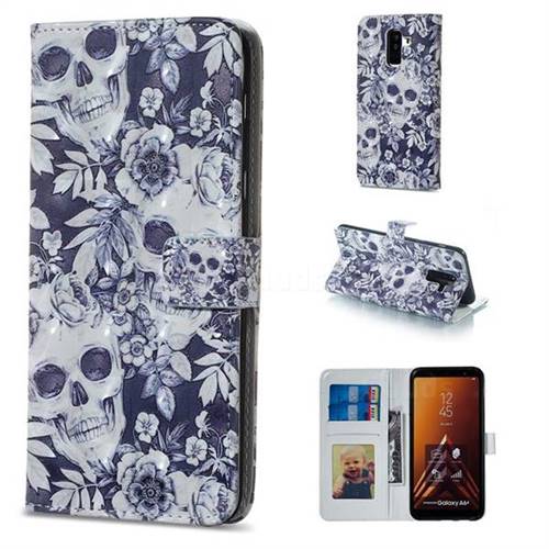 Skull Flower 3D Painted Leather Phone Wallet Case for Samsung Galaxy A6 Plus (2018)