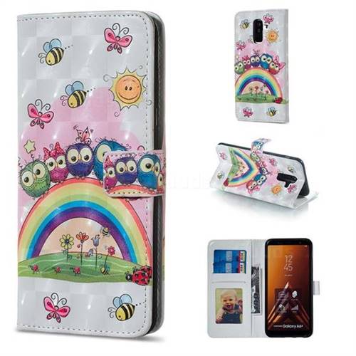 Rainbow Owl Family 3D Painted Leather Phone Wallet Case for Samsung Galaxy A6 Plus (2018)