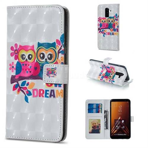 Couple Owl 3D Painted Leather Phone Wallet Case for Samsung Galaxy A6 Plus (2018)