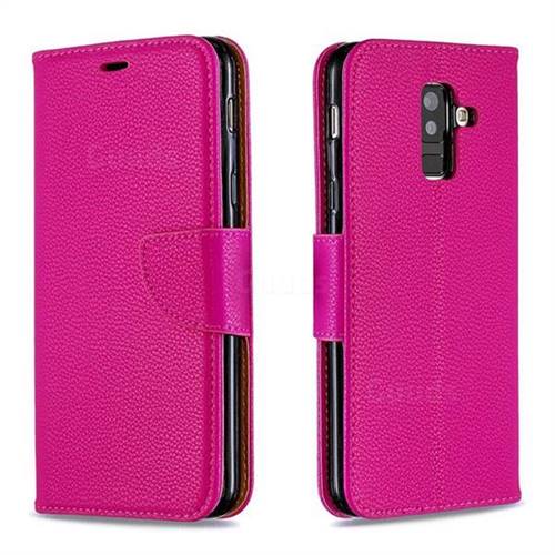 Classic Luxury Litchi Leather Phone Wallet Case for Samsung Galaxy A6 Plus (2018) - Rose