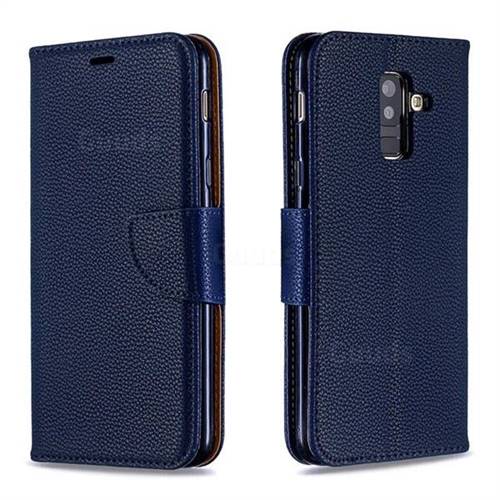 Classic Luxury Litchi Leather Phone Wallet Case for Samsung Galaxy A6 Plus (2018) - Blue
