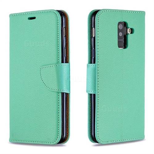 Classic Luxury Litchi Leather Phone Wallet Case for Samsung Galaxy A6 Plus (2018) - Green