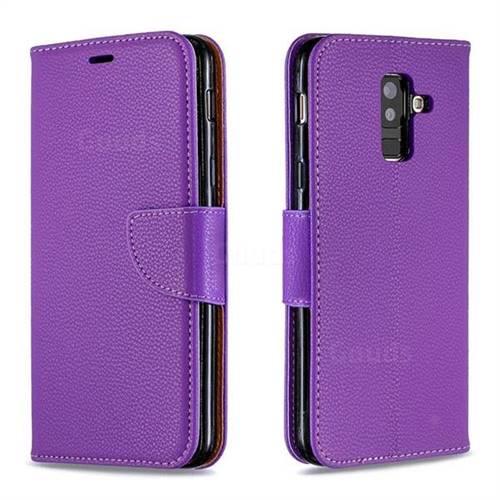 Classic Luxury Litchi Leather Phone Wallet Case for Samsung Galaxy A6 Plus (2018) - Purple