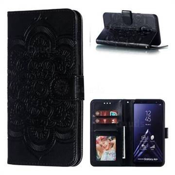 Intricate Embossing Datura Solar Leather Wallet Case for Samsung Galaxy A6 Plus (2018) - Black