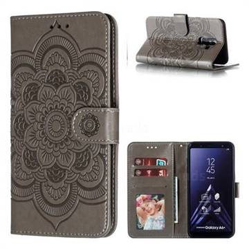 Intricate Embossing Datura Solar Leather Wallet Case for Samsung Galaxy A6 Plus (2018) - Gray