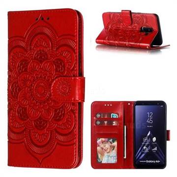 Intricate Embossing Datura Solar Leather Wallet Case for Samsung Galaxy A6 Plus (2018) - Red
