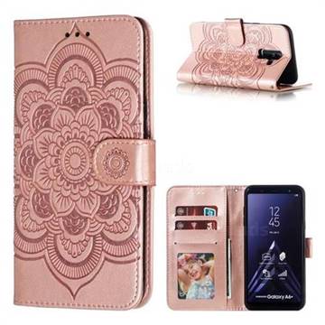 Intricate Embossing Datura Solar Leather Wallet Case for Samsung Galaxy A6 Plus (2018) - Rose Gold