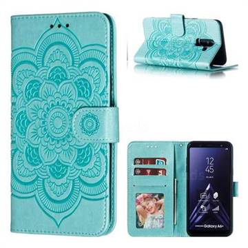 Intricate Embossing Datura Solar Leather Wallet Case for Samsung Galaxy A6 Plus (2018) - Green