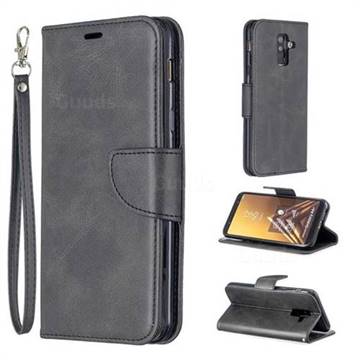 Classic Sheepskin PU Leather Phone Wallet Case for Samsung Galaxy A6 Plus (2018) - Black