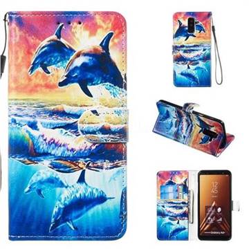 Couple Dolphin Smooth Leather Phone Wallet Case for Samsung Galaxy A6 Plus (2018)