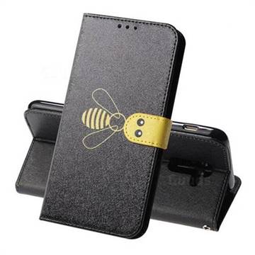 Silk Texture Bee Pattern Leather Phone Case for Samsung Galaxy A6 Plus (2018) - Black