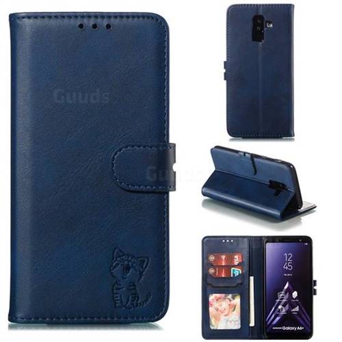 Embossing Happy Cat Leather Wallet Case for Samsung Galaxy A6 Plus (2018) - Blue