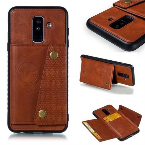 Retro Multifunction Card Slots Stand Leather Coated Phone Back Cover for Samsung Galaxy A6 Plus (2018) - Brown