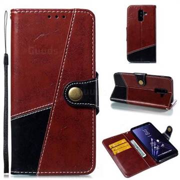 Retro Magnetic Stitching Wallet Flip Cover for Samsung Galaxy A6 Plus (2018) - Dark Red