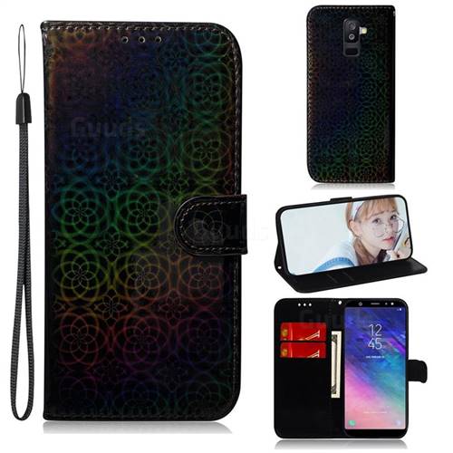 Laser Circle Shining Leather Wallet Phone Case for Samsung Galaxy A6 Plus (2018) - Black