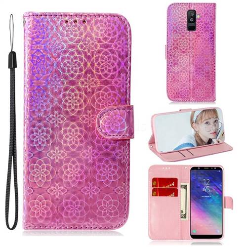 Laser Circle Shining Leather Wallet Phone Case for Samsung Galaxy A6 Plus (2018) - Pink