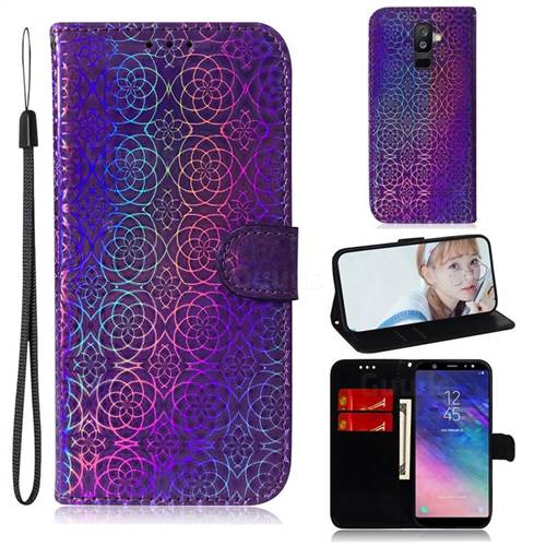 Laser Circle Shining Leather Wallet Phone Case for Samsung Galaxy A6 Plus (2018) - Purple