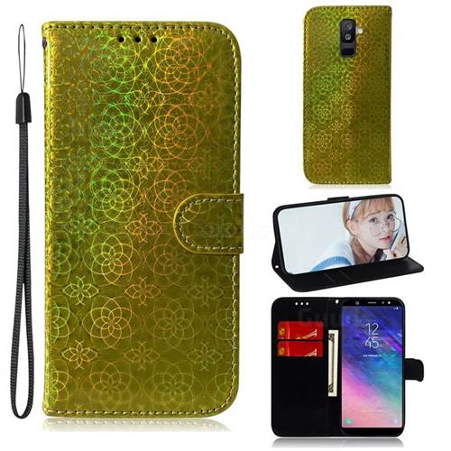 Laser Circle Shining Leather Wallet Phone Case for Samsung Galaxy A6 Plus (2018) - Golden
