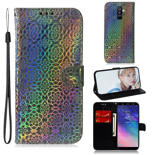 Laser Circle Shining Leather Wallet Phone Case for Samsung Galaxy A6 Plus (2018) - Silver