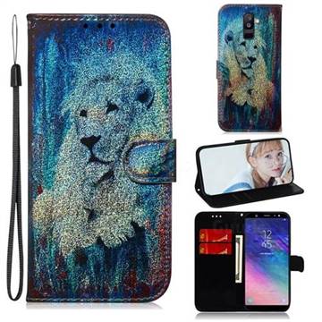 White Lion Laser Shining Leather Wallet Phone Case for Samsung Galaxy A6 Plus (2018)