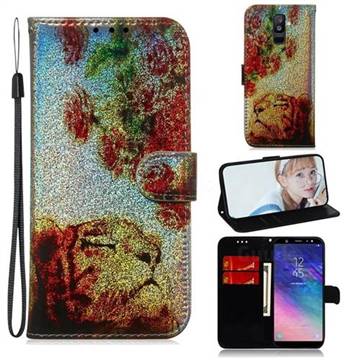 Tiger Rose Laser Shining Leather Wallet Phone Case for Samsung Galaxy A6 Plus (2018)