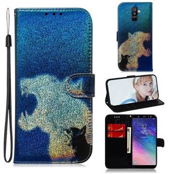 Cat and Leopard Laser Shining Leather Wallet Phone Case for Samsung Galaxy A6 Plus (2018)