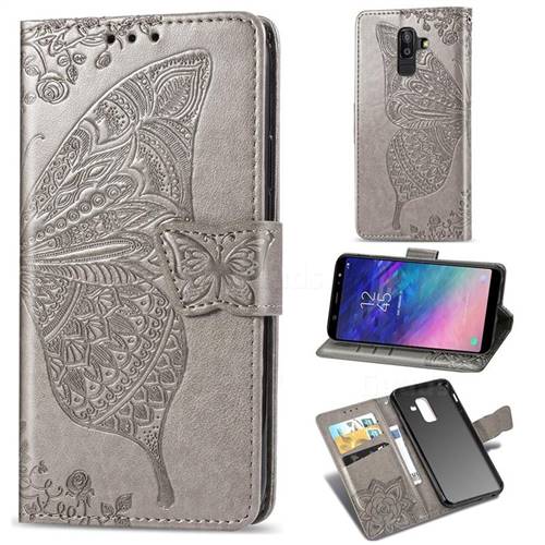 Embossing Mandala Flower Butterfly Leather Wallet Case for Samsung Galaxy A6 Plus (2018) - Gray
