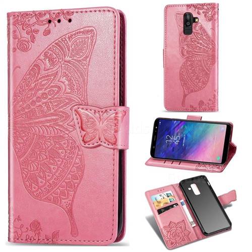 Embossing Mandala Flower Butterfly Leather Wallet Case for Samsung Galaxy A6 Plus (2018) - Pink
