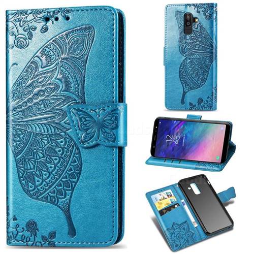 Embossing Mandala Flower Butterfly Leather Wallet Case for Samsung Galaxy A6 Plus (2018) - Blue
