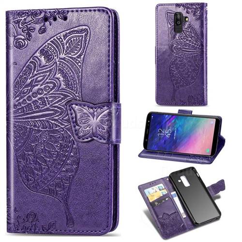 Embossing Mandala Flower Butterfly Leather Wallet Case for Samsung Galaxy A6 Plus (2018) - Dark Purple