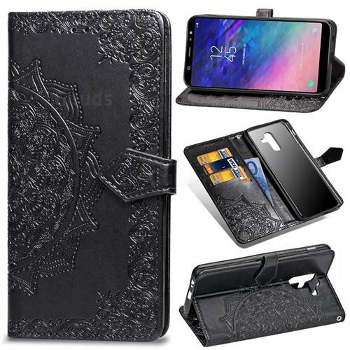 Embossing Imprint Mandala Flower Leather Wallet Case for Samsung Galaxy A6 Plus (2018) - Black