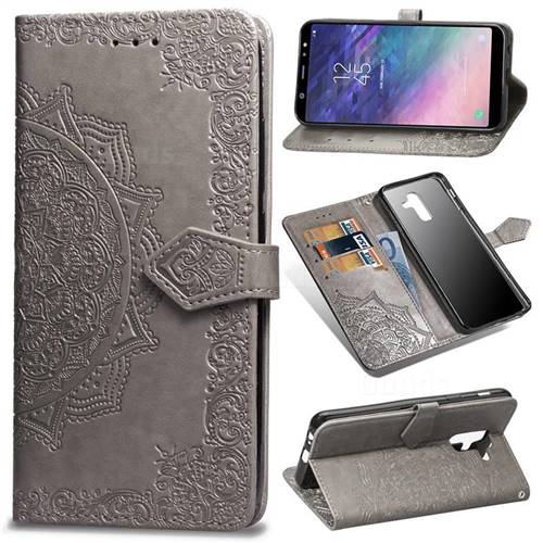 Embossing Imprint Mandala Flower Leather Wallet Case for Samsung Galaxy A6 Plus (2018) - Gray