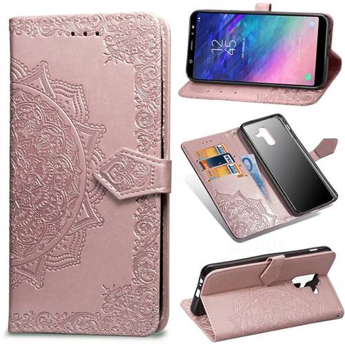 Embossing Imprint Mandala Flower Leather Wallet Case for Samsung Galaxy A6 Plus (2018) - Rose Gold